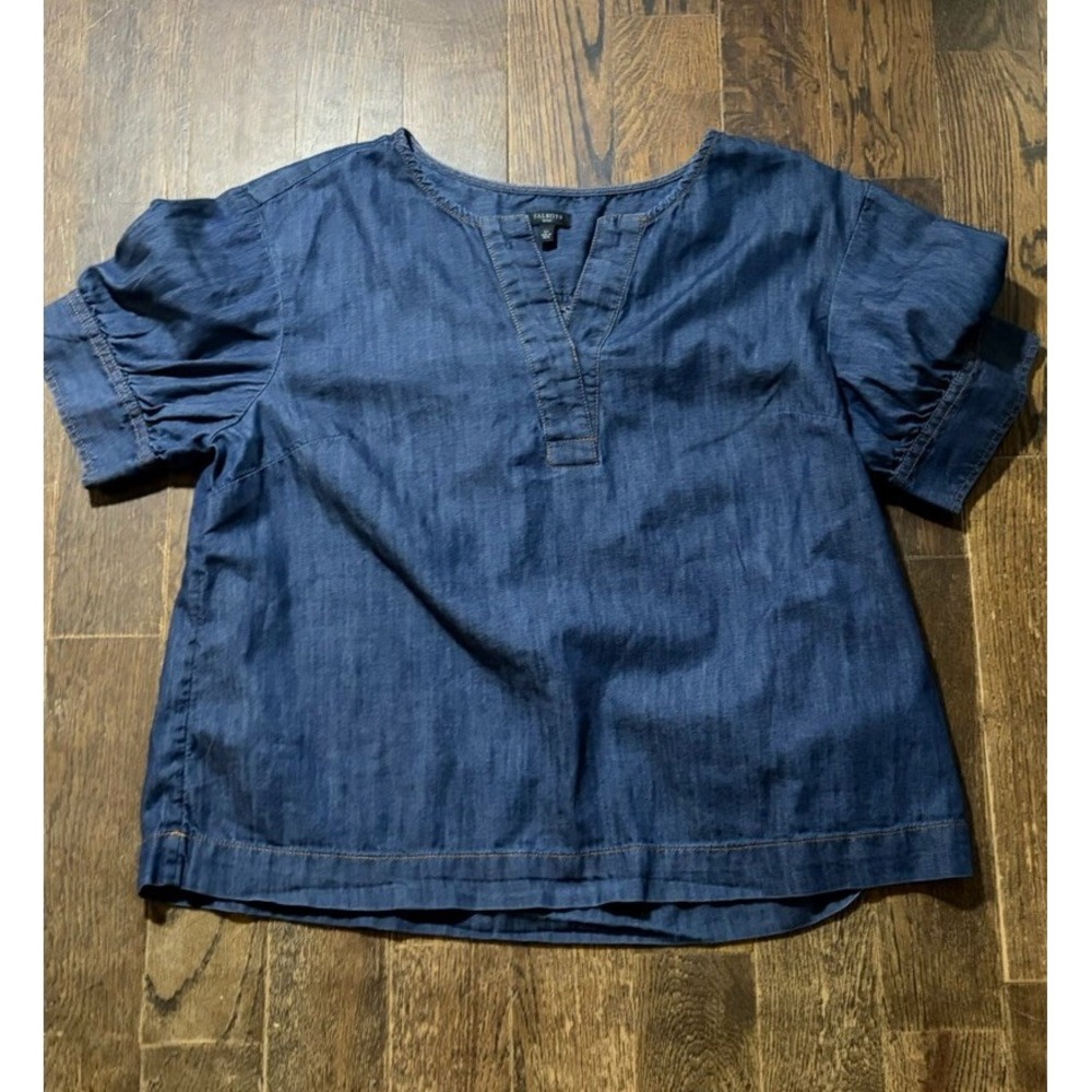 Talbots Petite Denim Blouse 100% Cotton Made in USA Size Petite large
